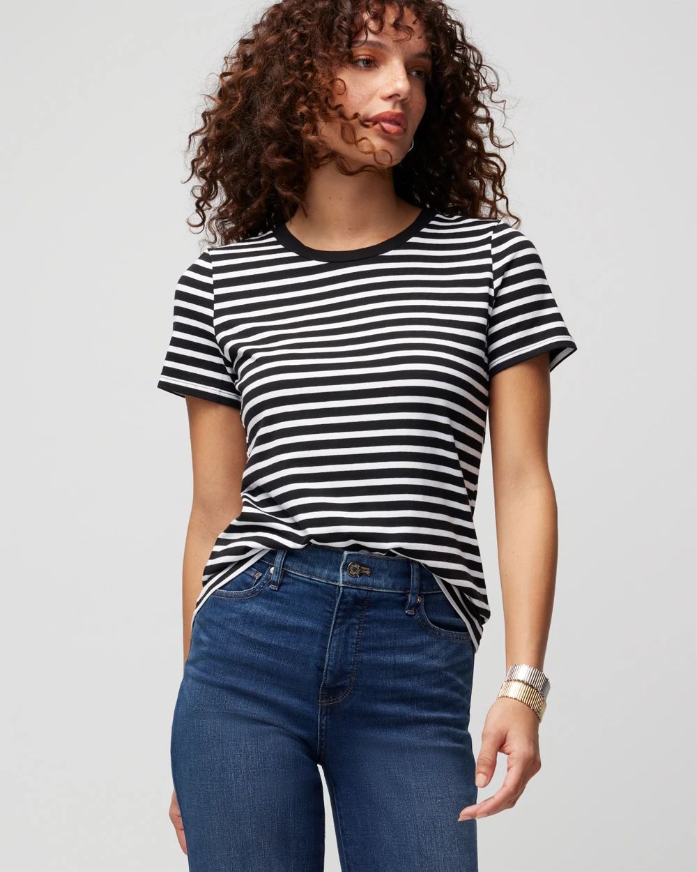 Ladies black and white striped t shirt top